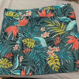 Ripskirt Hawaii Teal Tropical Floral Swim Coverup with Coral and Yellow Leaves